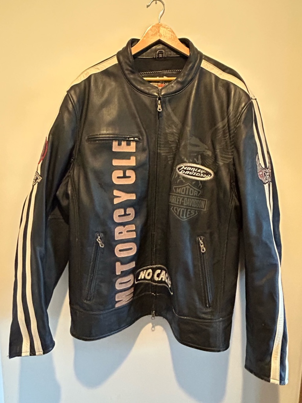 Harley-Davidson Cruiser Armored “No Cages” Leather Jacket with Racing Stripes